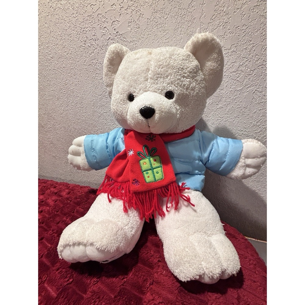 Dan Dee Collectors Choice 2006 White 12" Bear Plush Blue Puffer Jacket Red Scarf